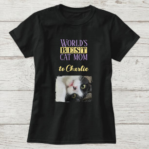 Beste Katzenmutter Foto geben lila gelben Namen T-Shirt