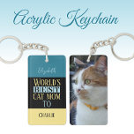 Beste Katzenmutter fügt Foto blau gelb hinzu Schlüsselanhänger<br><div class="desc">Akryllischer Schlüsselanhänger Feiern Sie mit diesem bezaubernden Schlüsselanhänger die Mama der besten Katze der Welt! Ideal für jeden Katzenliebhaber, mit Ihrem Namen, dem Namen Ihres Zornfreundes und einem niedlichen Foto Ihres geliebten Tieres. Dieser personalisierte Schlüsselanhänger ist ein charmanter Weg, um eine Erinnerung von Ihrem Kätzchen überall hin zu tragen. Egal,...</div>