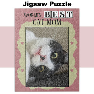 Beste Katzenmutter fügt Foto pink grün hinzu Puzzle