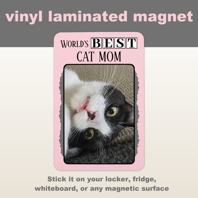 Beste Katzenmutter fügt Foto Rosa Grau hinzu Magnet (Von Creator hochgeladen)