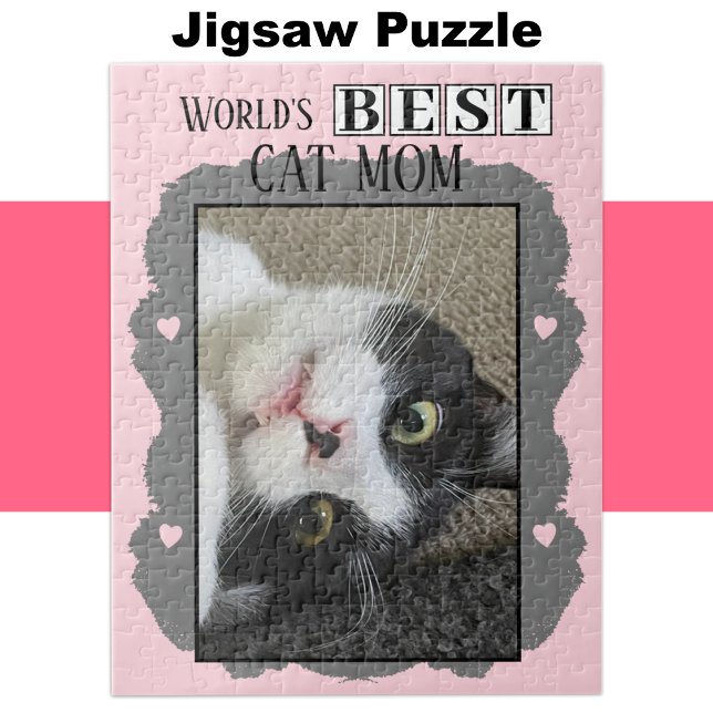 Beste Katzenmutter fügt Foto Rosa Grau hinzu Puzzle (Von Creator hochgeladen)
