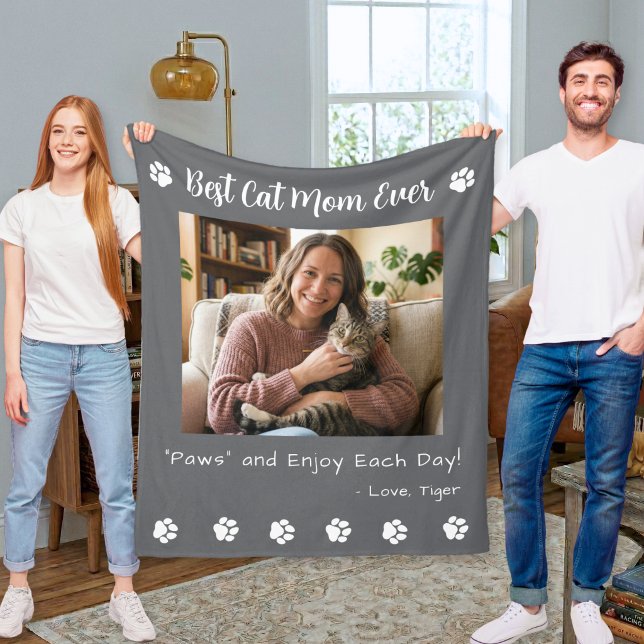 Beste Katzenmutter Pfoten Graue Tier-Foto-Fleece-D Fleecedecke (Best Cat Mom Paws Gray Pet Photo Fleece Blanket)
