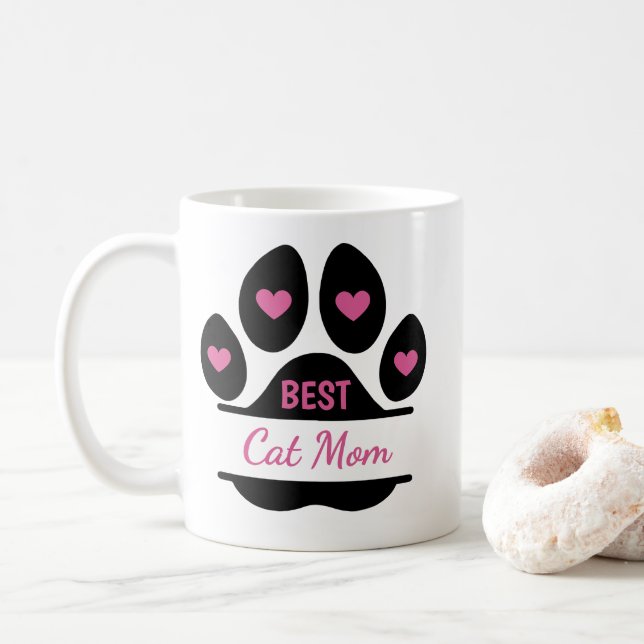 Beste Katzenmutter Pfotenabdruck Kaffeetasse (Mit Donut)