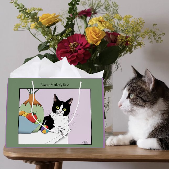 Beste Katzenmutter Süße Smoking-Katze zum Mutterta Große Geschenktüte (Von Creator hochgeladen)