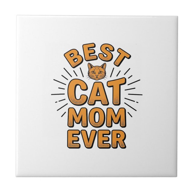 Beste Katzenmutter überhaupt Vintage-Engravingsdes Fliese (Vorderseite)