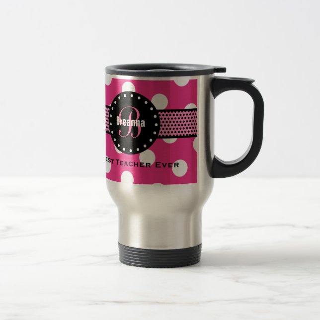 Beste LEHRER Monogramm-Rosa-Tupfen V02 Reisebecher (Rechts)