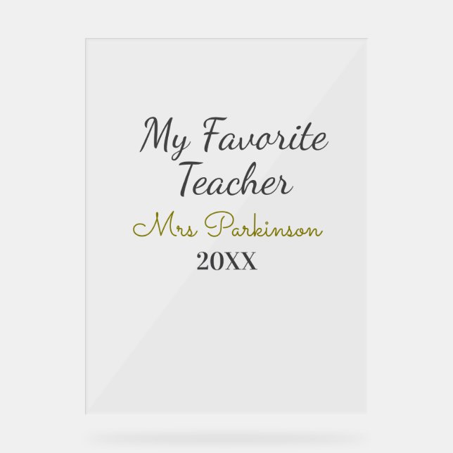 Beste Lehrerin je Name Datum Jahr einfache Schule Acrylschild (Vorderseite)