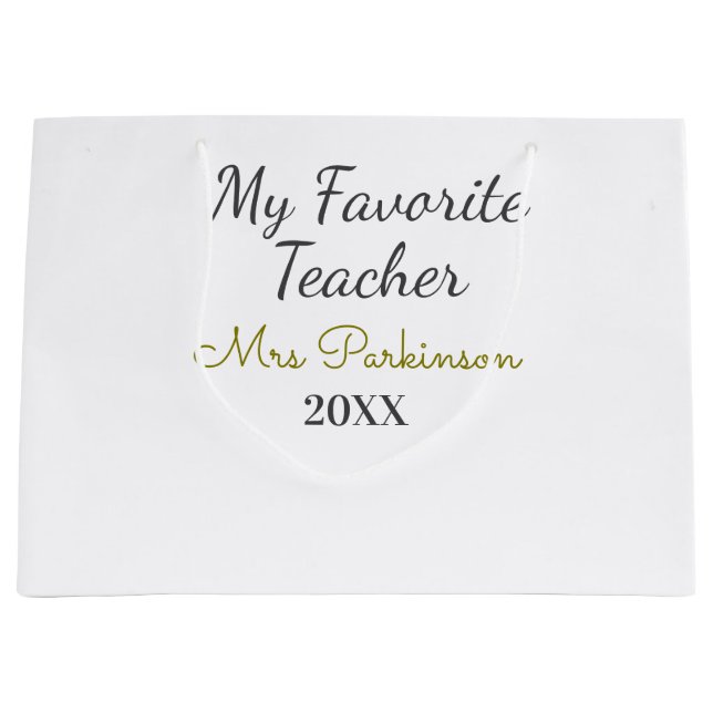 Beste Lehrerin je Name Datum Jahr einfache Schule Große Geschenktüte (Vorderseite)