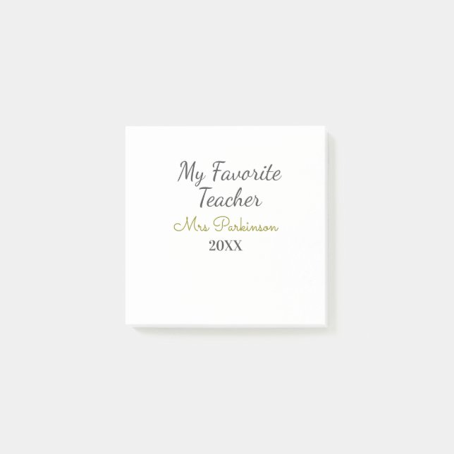 Beste Lehrerin je Name Datum Jahr einfache Schule Post-it Klebezettel (Vorderseite)