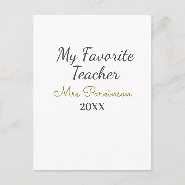 Beste Lehrerin je Name Datum Jahr einfache Schule Postkarte (Vorderseite)