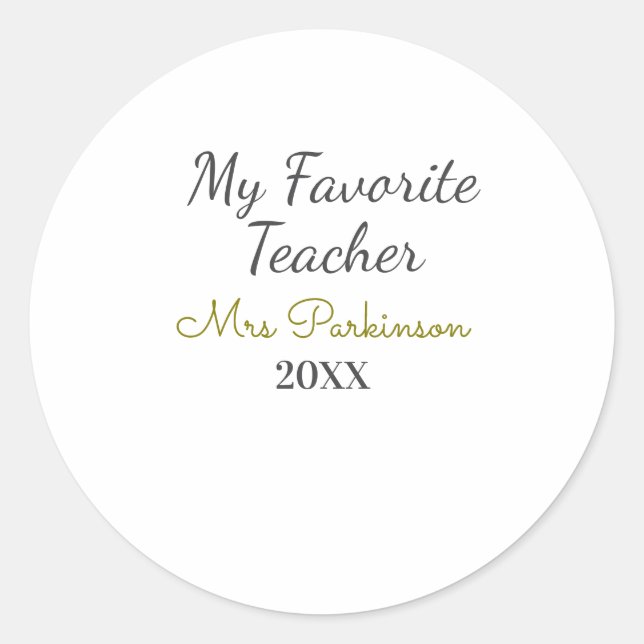 Beste Lehrerin je Name Datum Jahr einfache Schule Runder Aufkleber (Vorderseite)