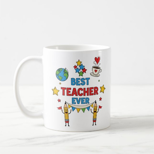 Beste Lehrerin je Tasse Farbenfrohe Skizzen Ikonen (Links)