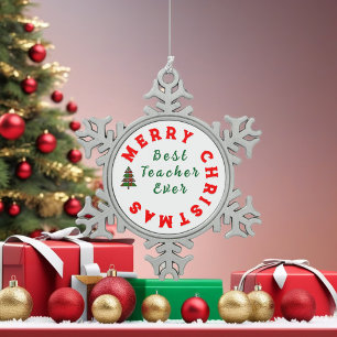 Beste Lehrerin je Weihnachten Vielen Dank für Ihr  Schneeflocken Zinn-Ornament