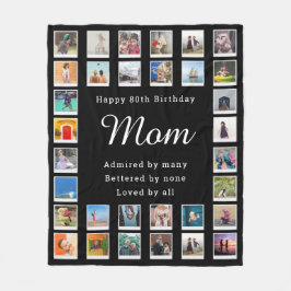 Beste Mama 80. Geburtstagsfoto Collage Black Fleecedecke
