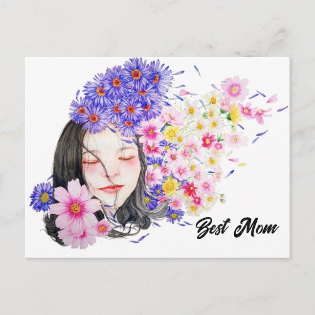 Beste Mama Abstrakte Aquarellfarben-Blume für Mutt Postkarte (Vorderseite)
