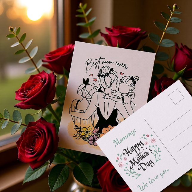 Beste Mama aller Mütter, Kinder/Blume Postkarte (Best Mom Ever Floral Mother’s Day Postcard)