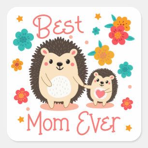 Beste Mama Aller Zeiten, Mutter und Babyigel Quadratischer Aufkleber