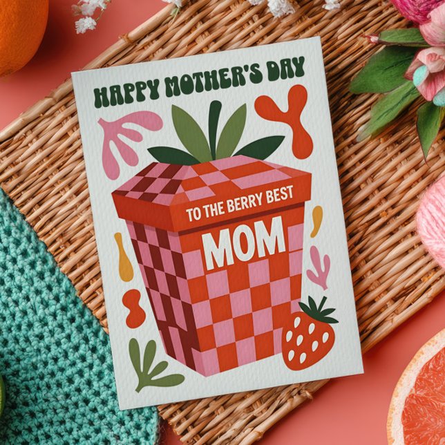 Beste Mama Beeren Pun Erdbeere Retro Muttertag  Postkarte (Von Creator hochgeladen)