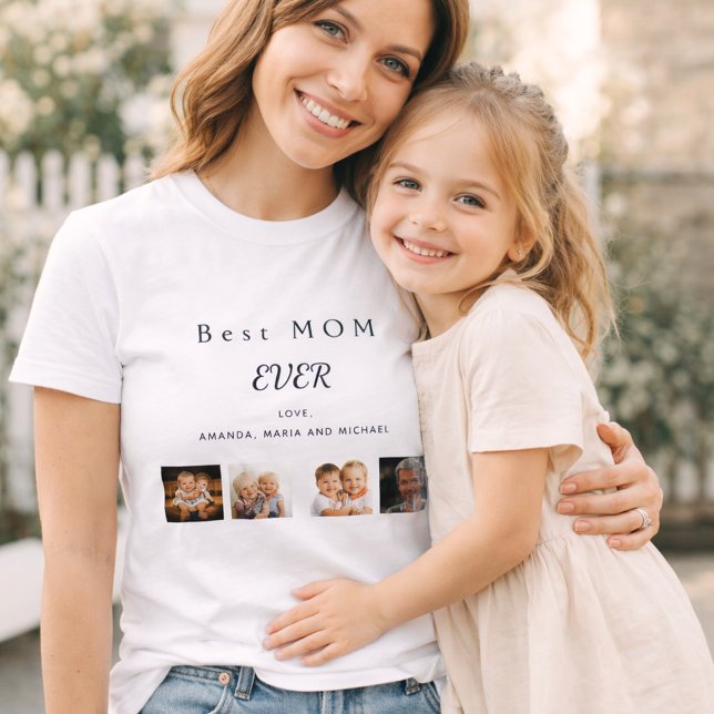 Beste MAMA benutzerdefinierte Foto-Collage Schwarz T-Shirt (Von Creator hochgeladen)