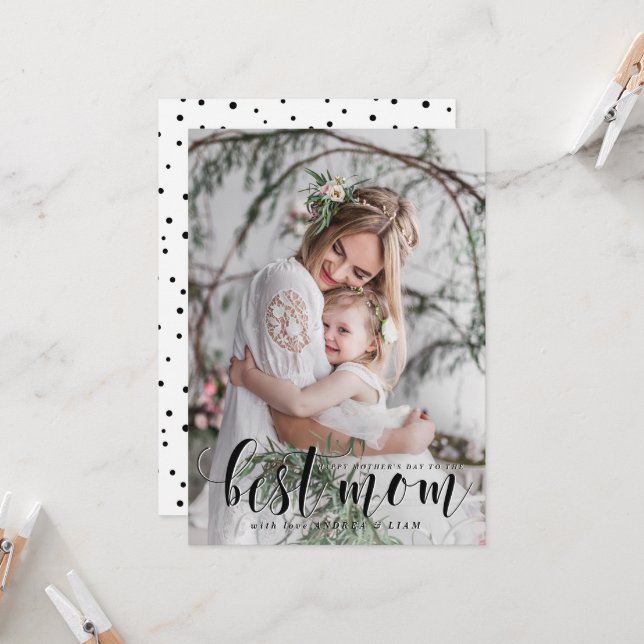 Beste Mama | Black Modern Calligraphy Mother Day Karte (Vorderseite/Rückseite Beispiel)