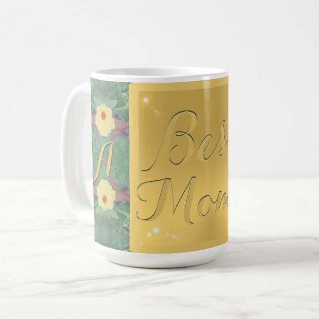 "Beste Mama" bläserne Brass-ähnliche Monogramm-Tas Kaffeetasse (Vorderseite Links)