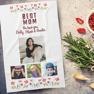 Beste Mama Blume 4 FotoCollage Keepake Geschirrtuch