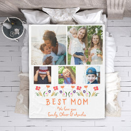 Beste Mama Blume 5 FotoCollage Keepake Fleecedecke