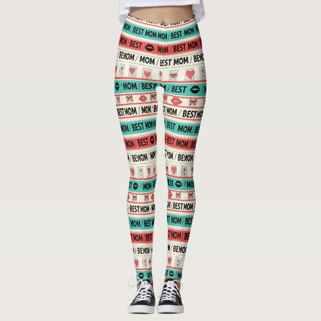 Beste-Mama-Comic-Herzen Retro-Grafik Leggings (Vorderseite)