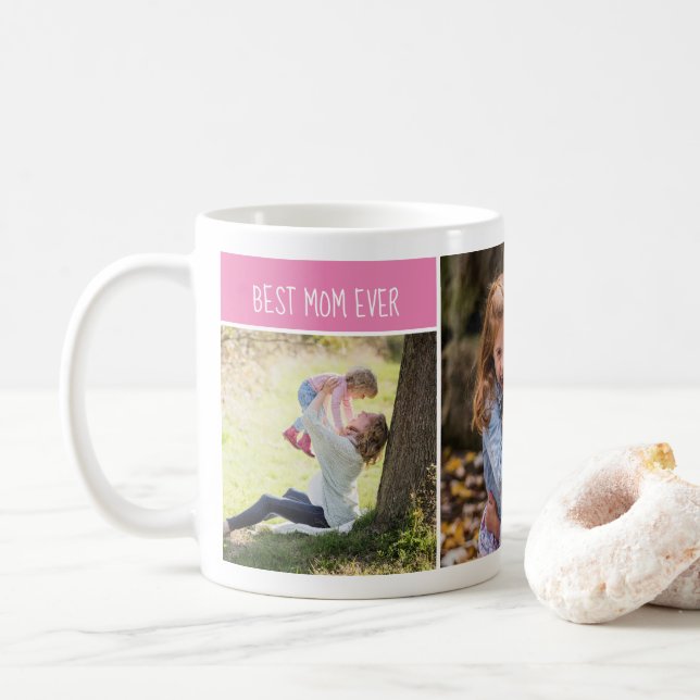 Beste Mama, drei FotoCollagen, individuell angepas Kaffeetasse (Mit Donut)