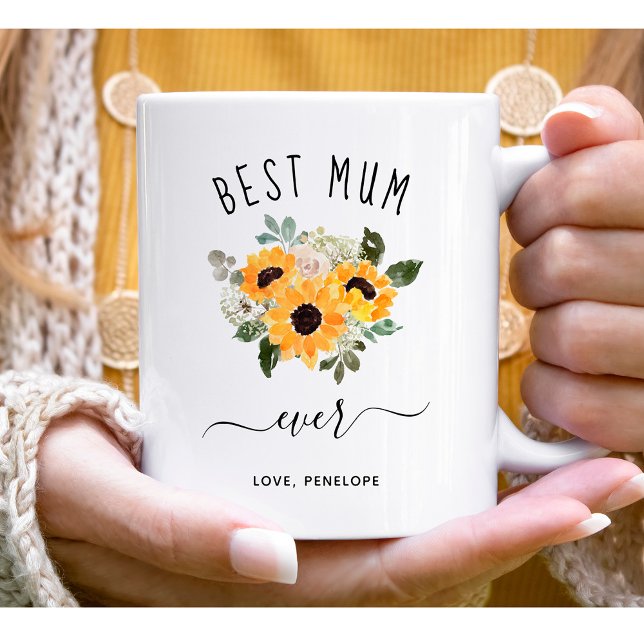Beste Mama-Ever | Hübsche rustikale Sonnenblumen Kaffeetasse (Von Creator hochgeladen)