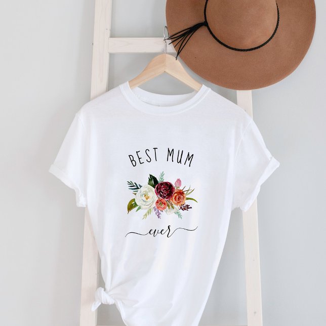 Beste Mama-Ever | Trendy Burgundy Boho Floral T-Shirt (Von Creator hochgeladen)
