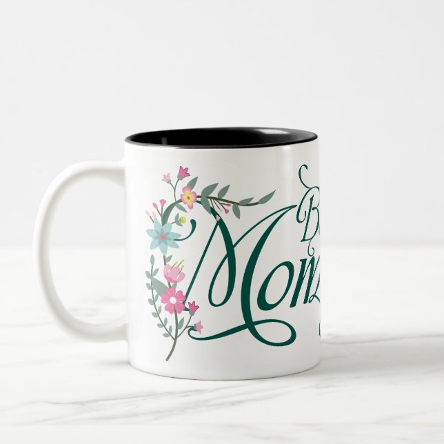 Beste Mama Floral mit Foto Zweifarbige Tasse (Links)
