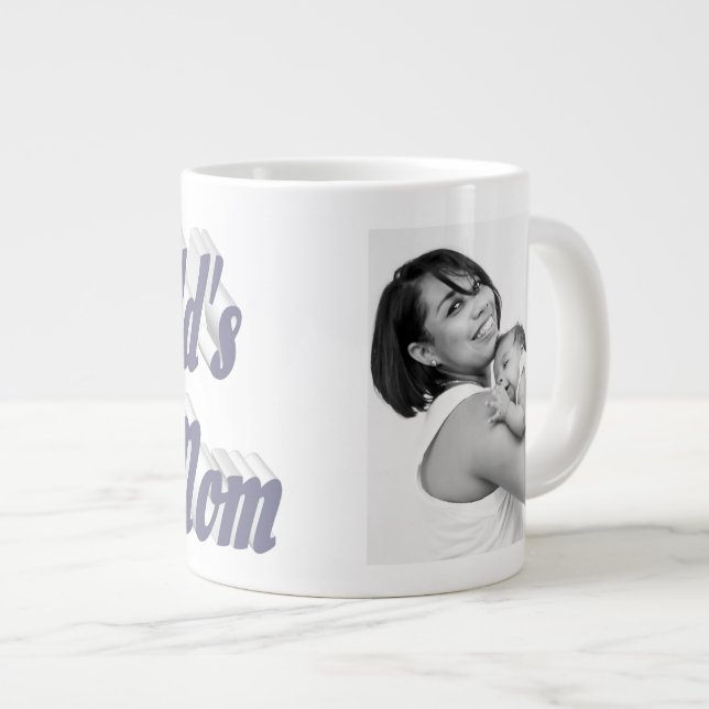 Beste Mama Foto Grauer Text Jumbo-Tasse (Vorderseite Rechts)