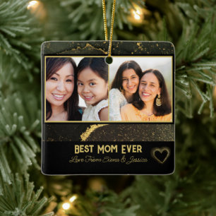 Beste Mama für Black and Gold Personalisiertes Fot Keramikornament