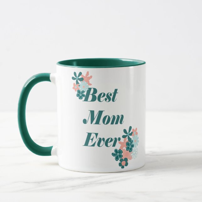 Beste Mama für ein schönes grünes Blumendesign Tasse (Links)