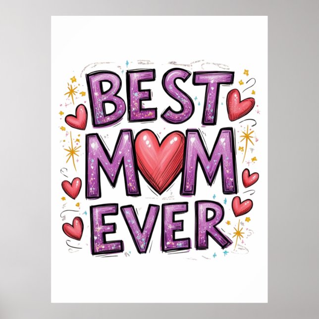 Beste Mama für Herz und Glitzern Poster (Vorne)