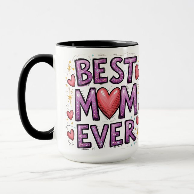 Beste Mama für Herz und Glitzern Tasse (Links)