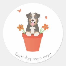 Beste Mama für Hunde je Australian Shepherd Blume Runder Aufkleber