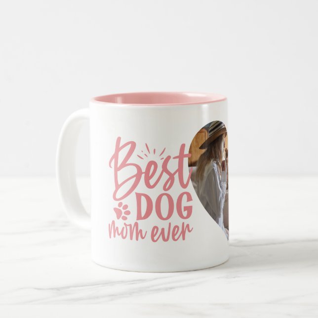 Beste Mama für Hunde je Name Foto Pet Pink Zweifarbige Tasse (Vorderseite Links)