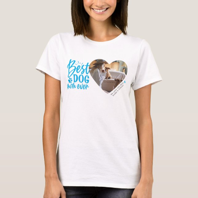  Beste Mama für Hunde je Name Pet Foto Blau T-Shirt (Vorderseite)