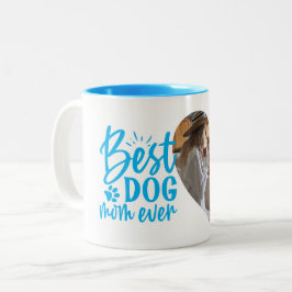 Beste Mama für Hunde je Name Pet Foto Blau Zweifarbige Tasse