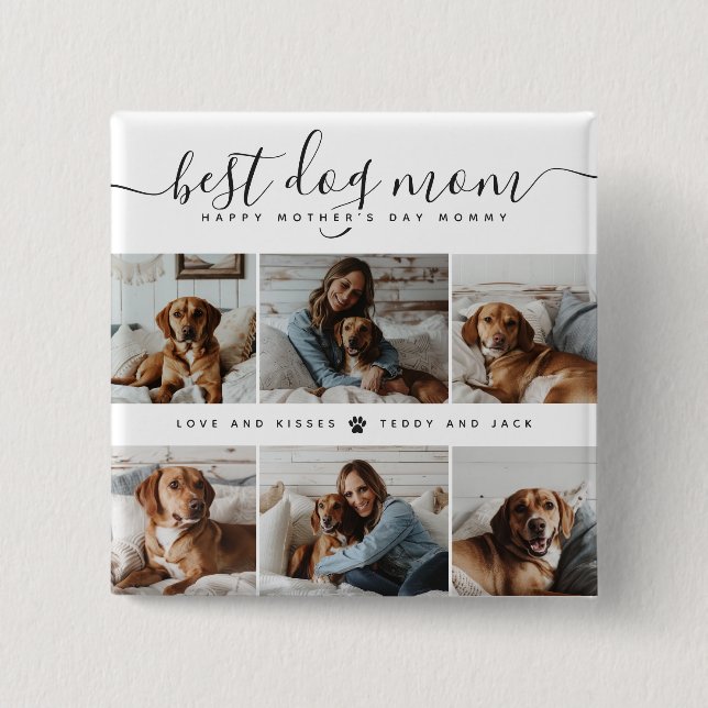 Beste Mama für Hunde: Personalisierter Foto Mutter Button (Vorderseite)