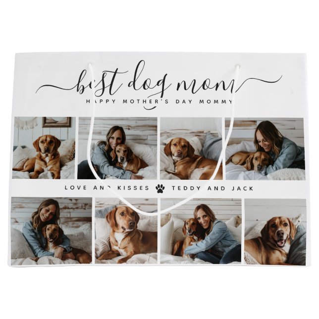 Beste Mama für Hunde: Personalisierter Foto Mutter Große Geschenktüte (Vorderseite)