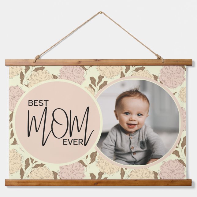 Beste Mama für jedes Blumenmuster Foto Wandteppich Mit Holzrahmen (Vorne)