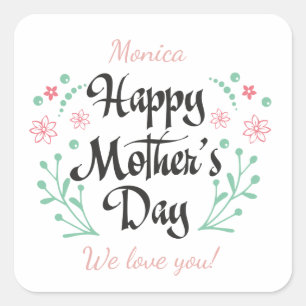 Beste Mama für Mama, Kinder und Blume Quadratischer Aufkleber