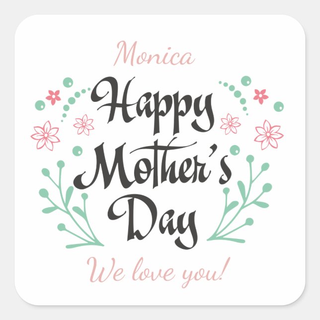 Beste Mama für Mama, Kinder und Blume Quadratischer Aufkleber (Vorderseite)