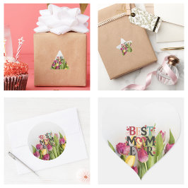 Beste Mama für moderne Niedliche Blume und Herzen Quadratischer Aufkleber