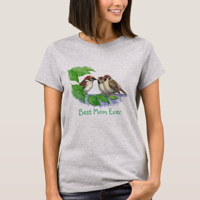 Beste Mama für Sparrow-Niedliche Vogelfamilie T-Shirt (Vorderseite)