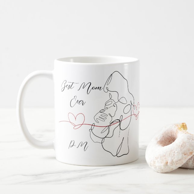 Beste Mama für trendy One Line Motherhood Heart Kaffeetasse (Mit Donut)