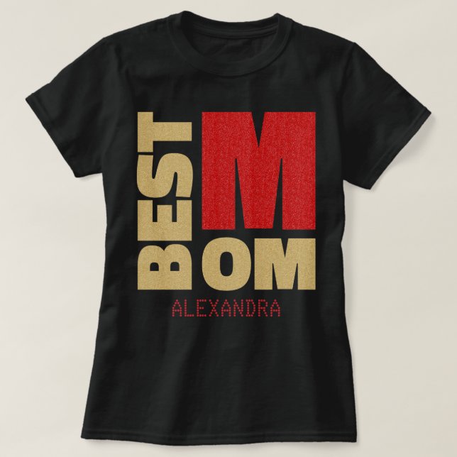 Beste Mama Gold Red Glitzer Name individuell angep T-Shirt (Design vorne)